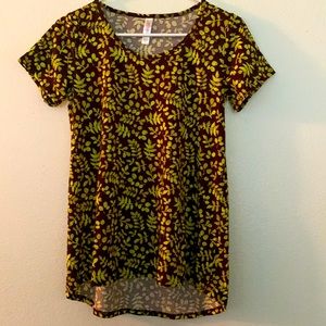 XXS Brown/Leaf Print LuLaRoe Classic Tee - NWOT